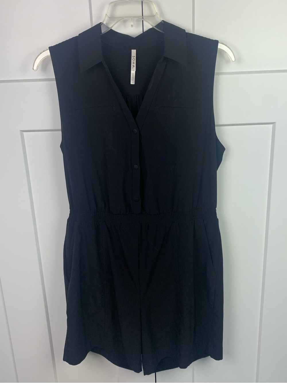 Soma Large Every Stretch Air Romper Snap Front Collar Black Athletic Sport